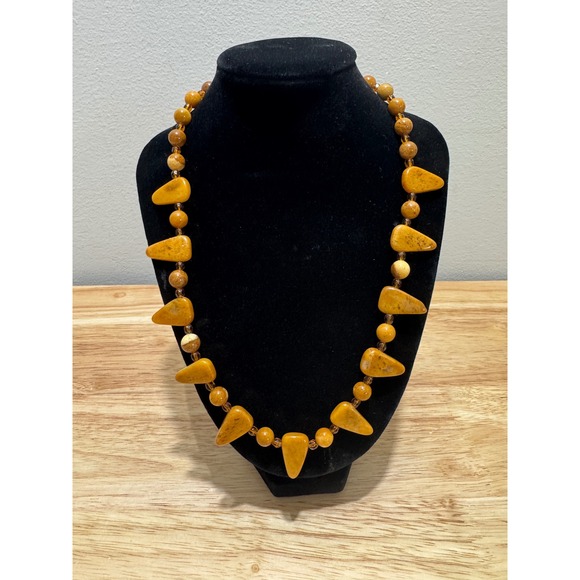 Vintage 19" Polished Beaded Agate Necklace and Earrings Set - Picture 5 of 16